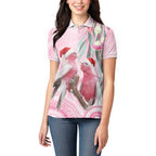 Australia Funny Pink Galah Christmas Women Polo Shirt Aboriginal Eucalyptus Blossoms Watercolor - Aussie Hoodie