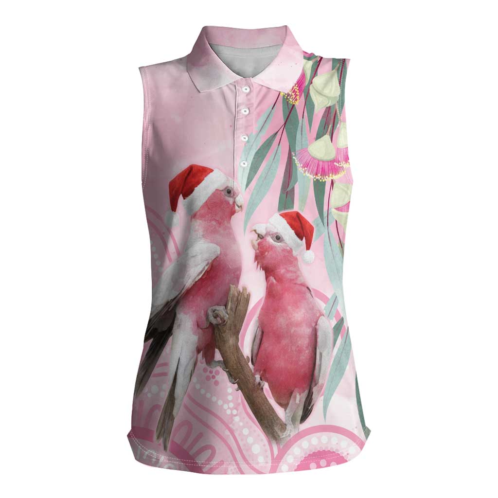 Australia Funny Pink Galah Christmas Women Sleeveless Polo Shirt Aboriginal Eucalyptus Blossoms Watercolor - Aussie Hoodie