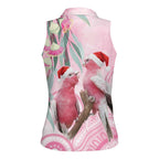 Australia Funny Pink Galah Christmas Women Sleeveless Polo Shirt Aboriginal Eucalyptus Blossoms Watercolor - Aussie Hoodie