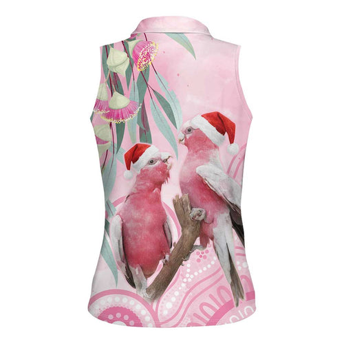 Australia Funny Pink Galah Christmas Women Sleeveless Polo Shirt Aboriginal Eucalyptus Blossoms Watercolor - Aussie Hoodie