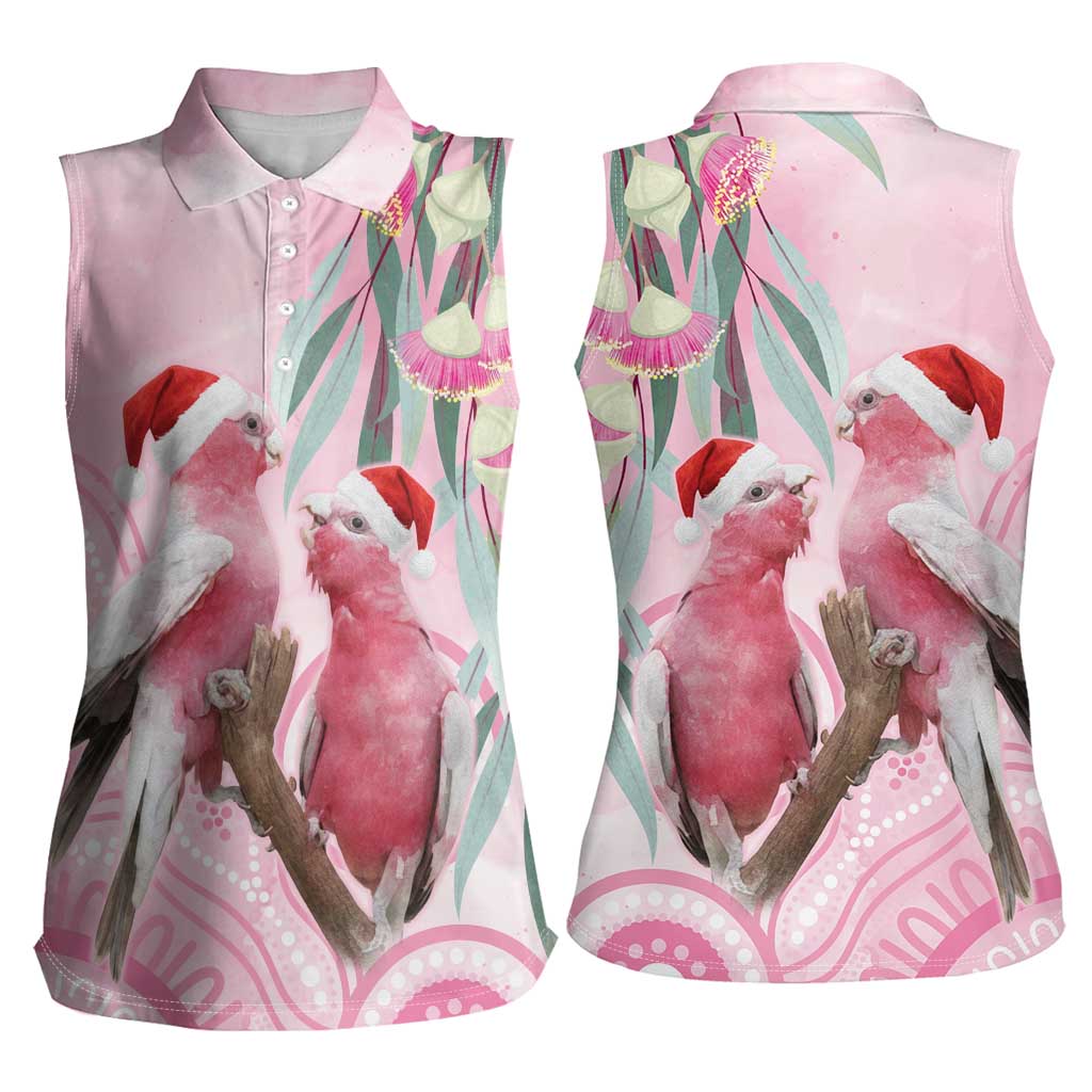Australia Funny Pink Galah Christmas Women Sleeveless Polo Shirt Aboriginal Eucalyptus Blossoms Watercolor - Aussie Hoodie