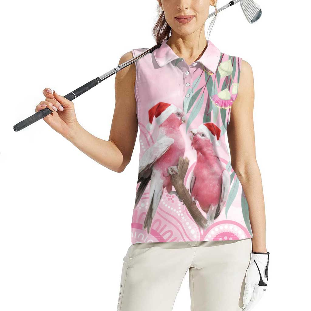 Australia Funny Pink Galah Christmas Women Sleeveless Polo Shirt Aboriginal Eucalyptus Blossoms Watercolor - Aussie Hoodie