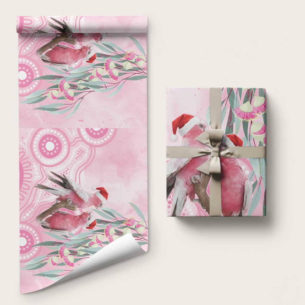 Australia Funny Pink Galah Christmas Wrapping Paper Aboriginal Eucalyptus Blossoms Watercolor - Aussie Hoodie