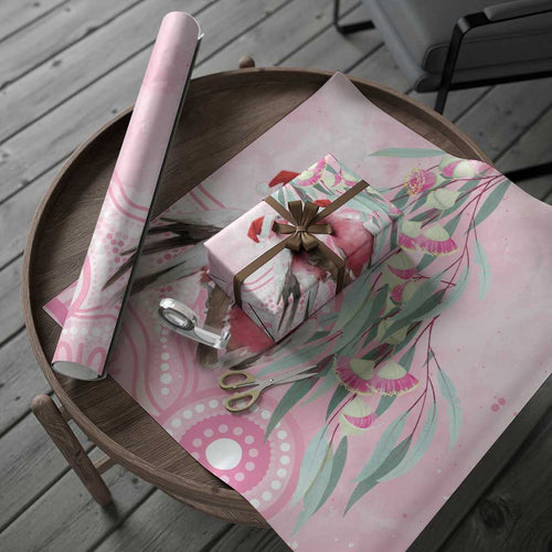 Australia Funny Pink Galah Christmas Wrapping Paper Aboriginal Eucalyptus Blossoms Watercolor - Aussie Hoodie