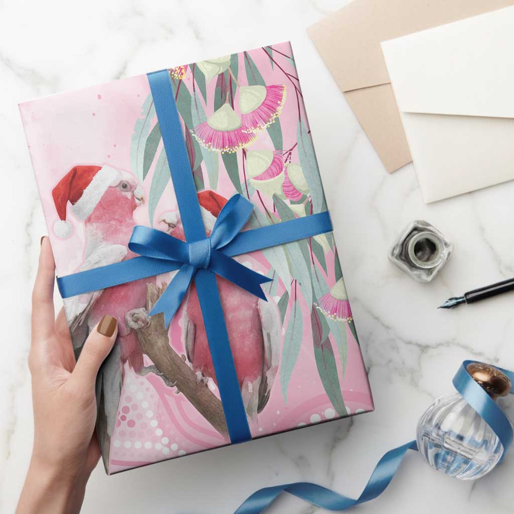 Australia Funny Pink Galah Christmas Wrapping Paper Aboriginal Eucalyptus Blossoms Watercolor - Aussie Hoodie