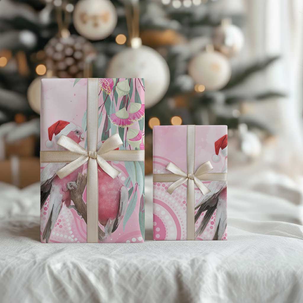 Australia Funny Pink Galah Christmas Wrapping Paper Aboriginal Eucalyptus Blossoms Watercolor - Aussie Hoodie