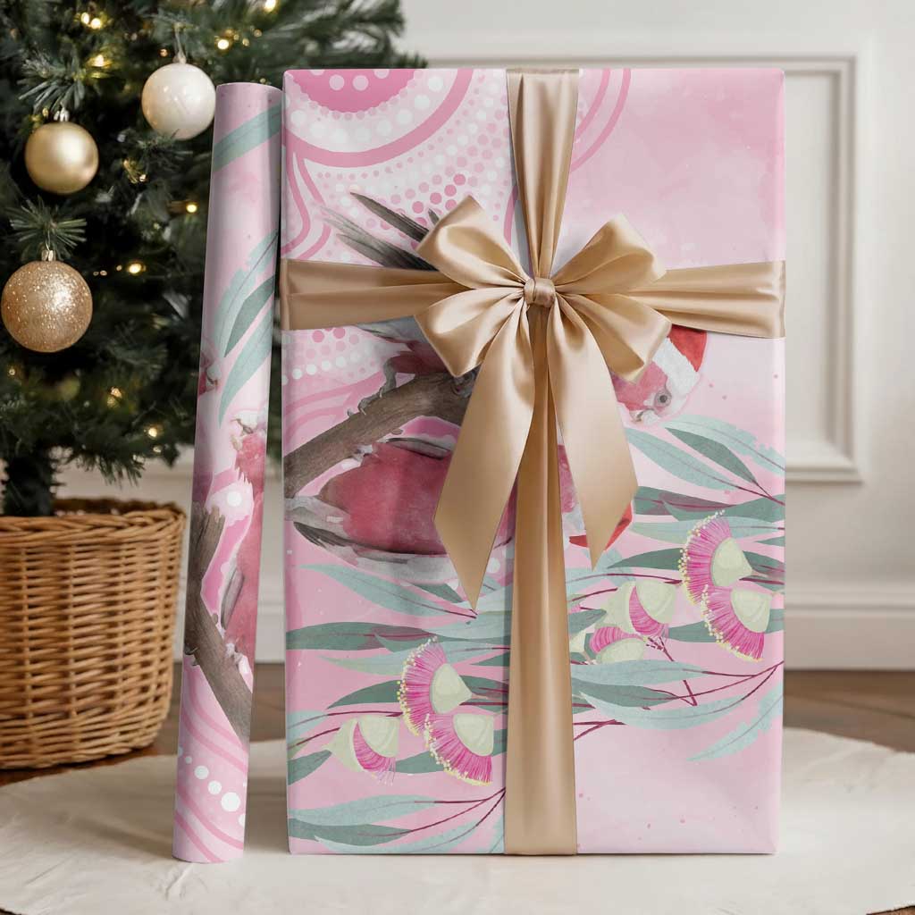 Australia Funny Pink Galah Christmas Wrapping Paper Aboriginal Eucalyptus Blossoms Watercolor - Aussie Hoodie