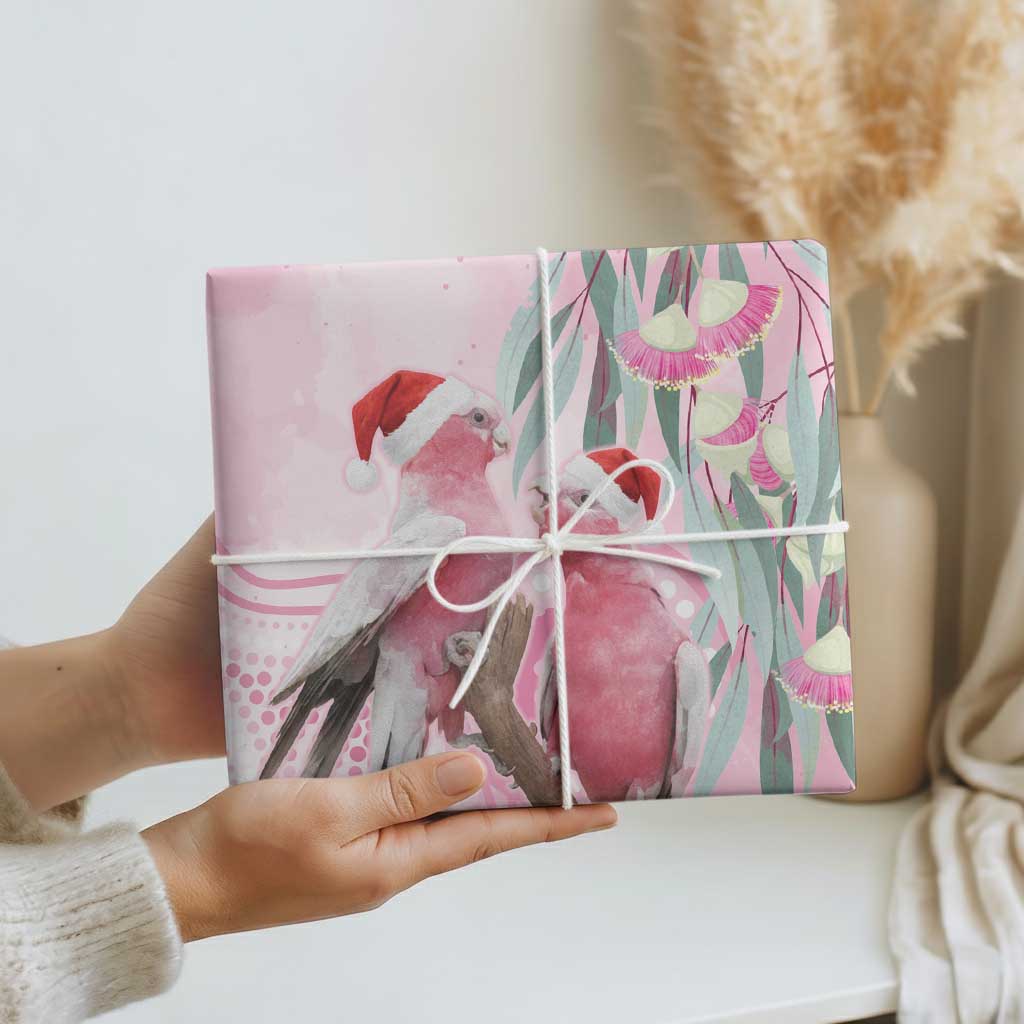 Australia Funny Pink Galah Christmas Wrapping Paper Aboriginal Eucalyptus Blossoms Watercolor - Aussie Hoodie