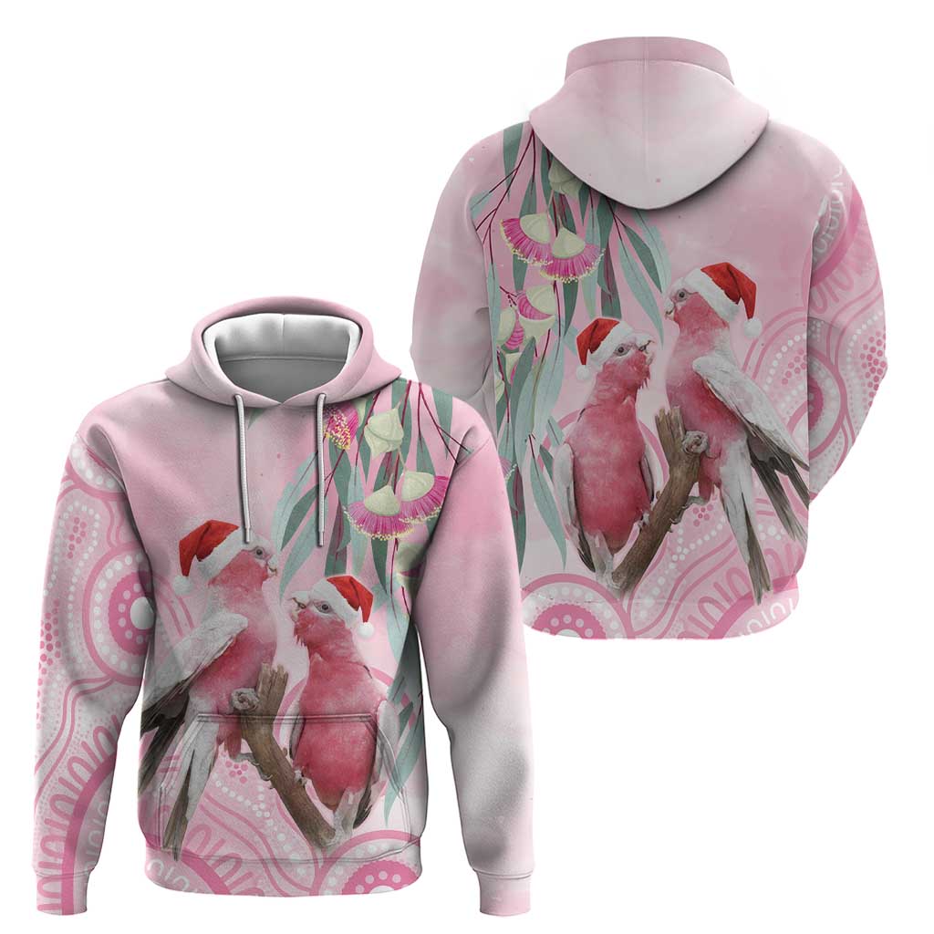 Australia Funny Pink Galah Christmas Zip Hoodie Aboriginal Eucalyptus Blossoms Watercolor - Aussie Hoodie