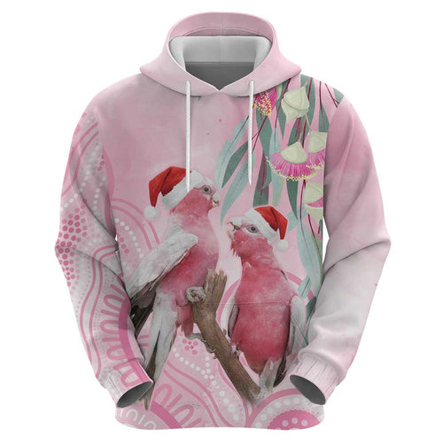 Australia Funny Pink Galah Christmas Zip Hoodie Aboriginal Eucalyptus Blossoms Watercolor - Aussie Hoodie