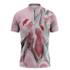 Australia Funny Pink Galah Christmas Zipper Polo Shirt Aboriginal Eucalyptus Blossoms Watercolor - Aussie Hoodie