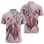 Australia Funny Pink Galah Christmas Zipper Polo Shirt Aboriginal Eucalyptus Blossoms Watercolor - Aussie Hoodie