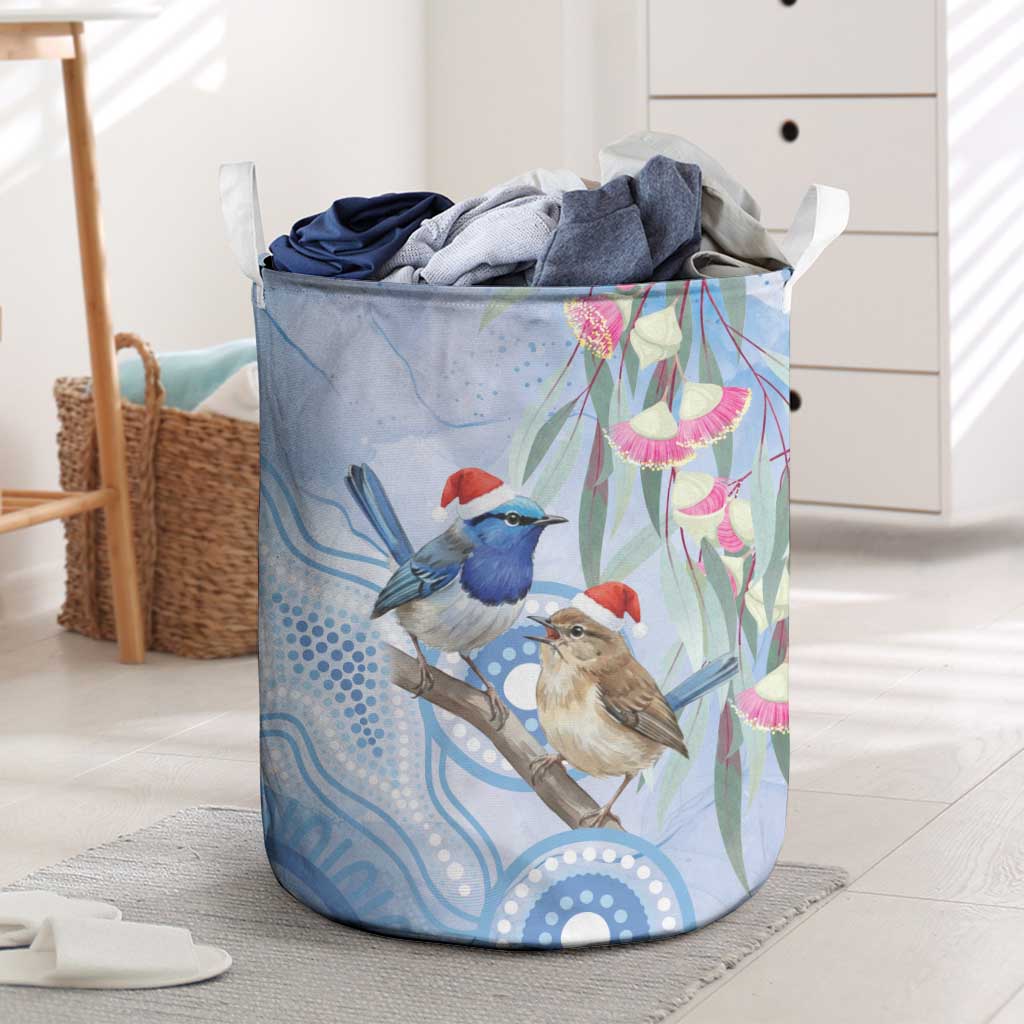 Australia Superb Fairywren Christmas Laundry Basket Aboriginal Eucalyptus Blossoms Watercolor - Aussie Hoodie