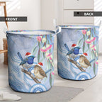 Australia Superb Fairywren Christmas Laundry Basket Aboriginal Eucalyptus Blossoms Watercolor - Aussie Hoodie