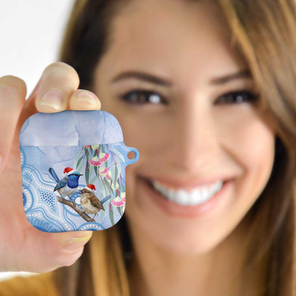 Australia Superb Fairywren Christmas AirPods Case Aboriginal Eucalyptus Blossoms Watercolor - Aussie Hoodie