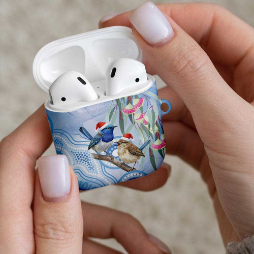 Australia Superb Fairywren Christmas AirPods Case Aboriginal Eucalyptus Blossoms Watercolor - Aussie Hoodie