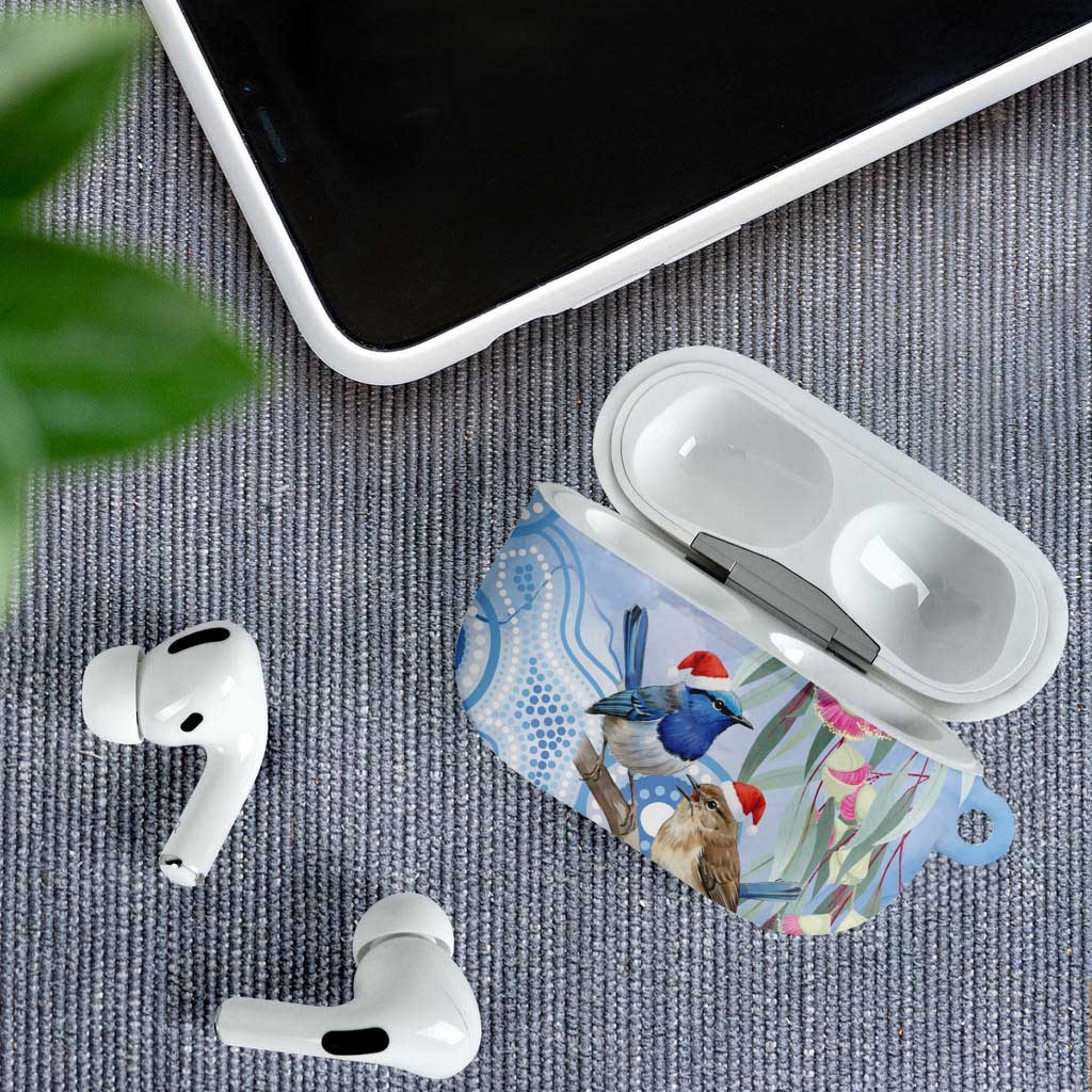 Australia Superb Fairywren Christmas AirPods Case Aboriginal Eucalyptus Blossoms Watercolor - Aussie Hoodie