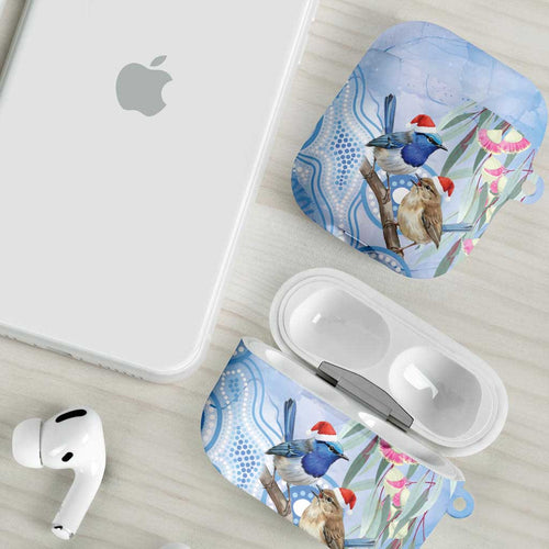 Australia Superb Fairywren Christmas AirPods Case Aboriginal Eucalyptus Blossoms Watercolor - Aussie Hoodie