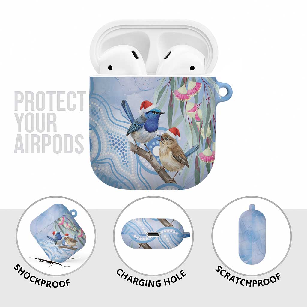 Australia Superb Fairywren Christmas AirPods Case Aboriginal Eucalyptus Blossoms Watercolor - Aussie Hoodie