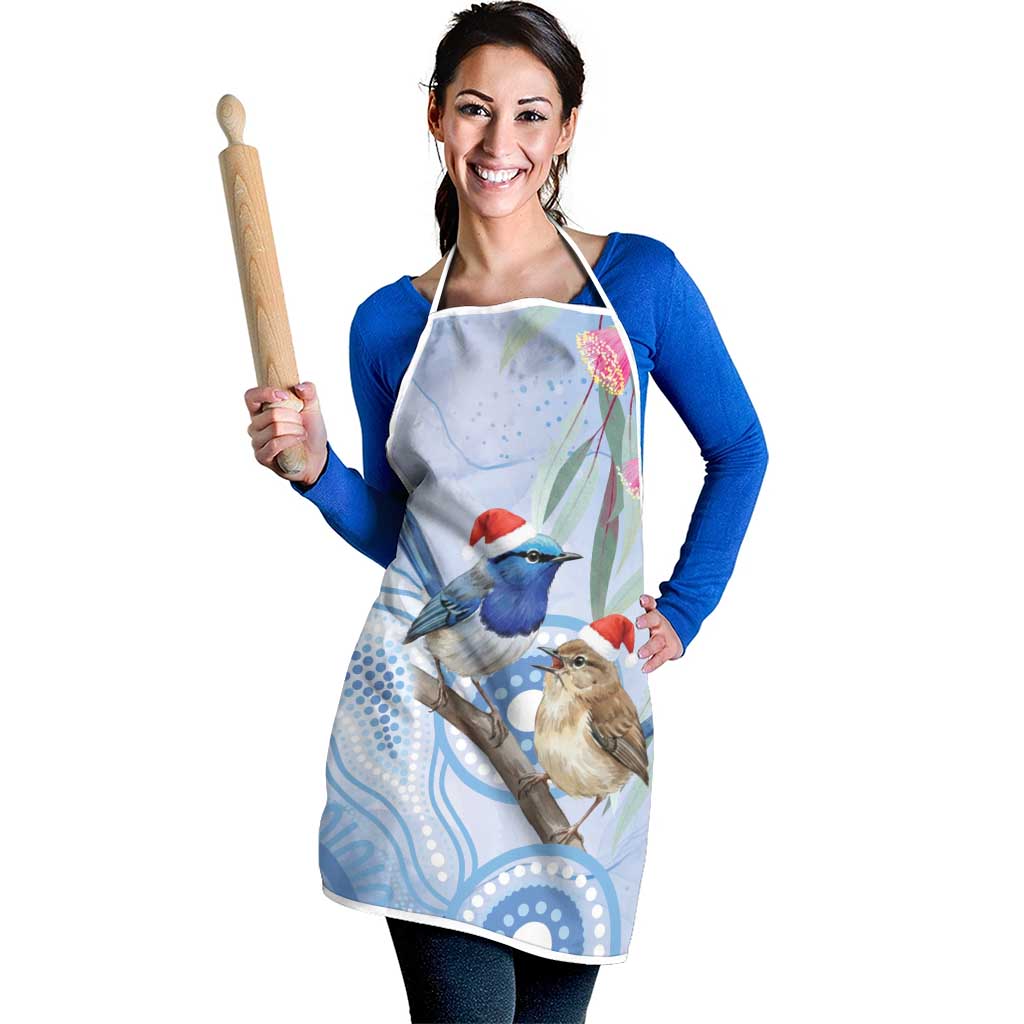 Australia Superb Fairywren Christmas Apron Aboriginal Eucalyptus Blossoms Watercolor - Aussie Hoodie