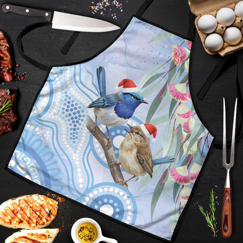 Australia Superb Fairywren Christmas Apron Aboriginal Eucalyptus Blossoms Watercolor - Aussie Hoodie