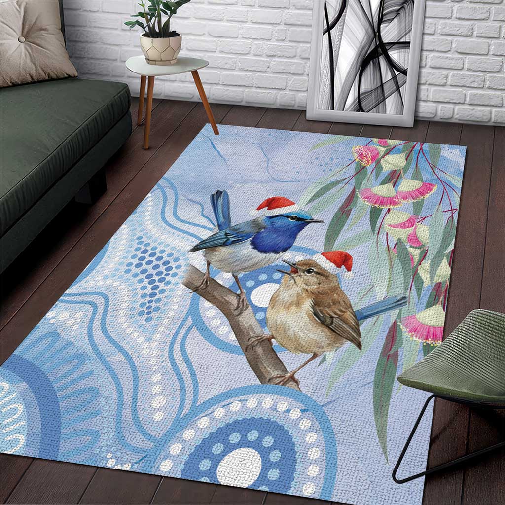 Australia Superb Fairywren Christmas Area Rug Aboriginal Eucalyptus Blossoms Watercolor - Aussie Hoodie