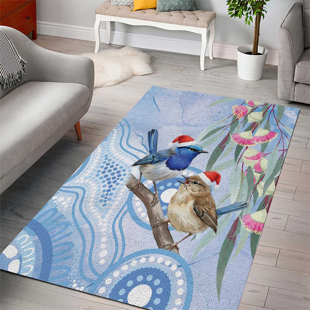 Australia Superb Fairywren Christmas Area Rug Aboriginal Eucalyptus Blossoms Watercolor - Aussie Hoodie