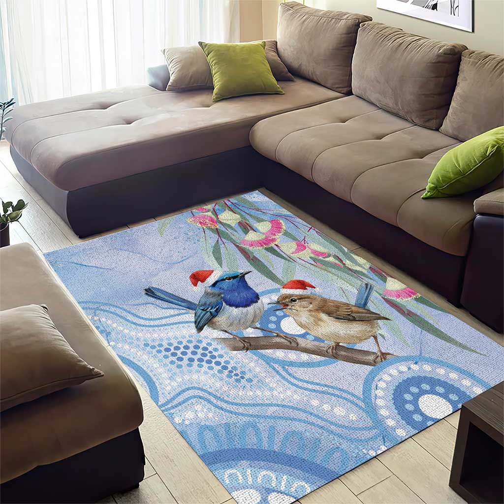 Australia Superb Fairywren Christmas Area Rug Aboriginal Eucalyptus Blossoms Watercolor - Aussie Hoodie