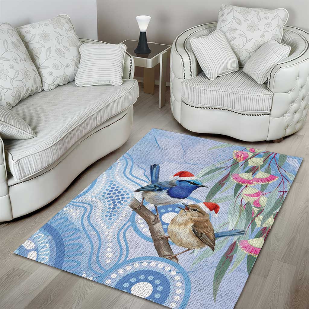 Australia Superb Fairywren Christmas Area Rug Aboriginal Eucalyptus Blossoms Watercolor - Aussie Hoodie