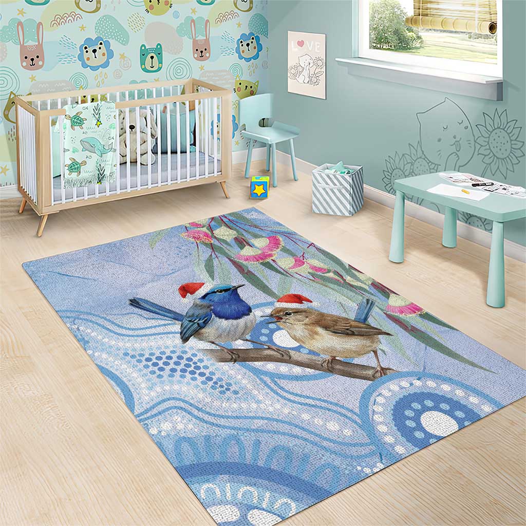 Australia Superb Fairywren Christmas Area Rug Aboriginal Eucalyptus Blossoms Watercolor - Aussie Hoodie