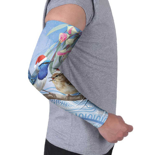 Australia Superb Fairywren Christmas Arm Sleeves Aboriginal Eucalyptus Blossoms Watercolor - Aussie Hoodie