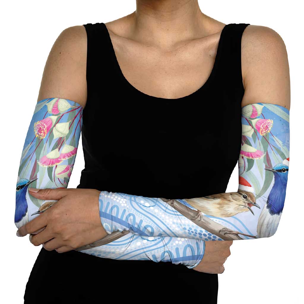 Australia Superb Fairywren Christmas Arm Sleeves Aboriginal Eucalyptus Blossoms Watercolor - Aussie Hoodie