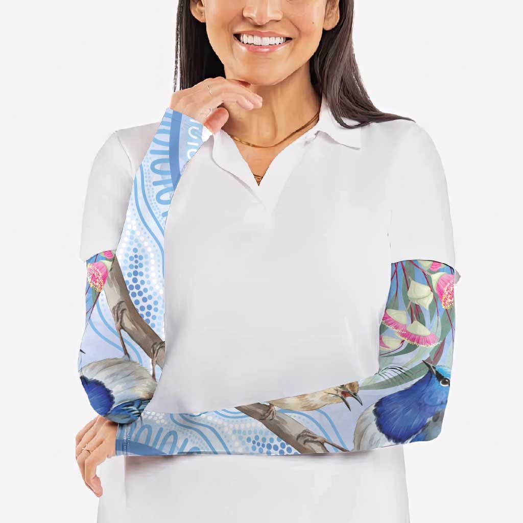 Australia Superb Fairywren Christmas Arm Sleeves Aboriginal Eucalyptus Blossoms Watercolor - Aussie Hoodie