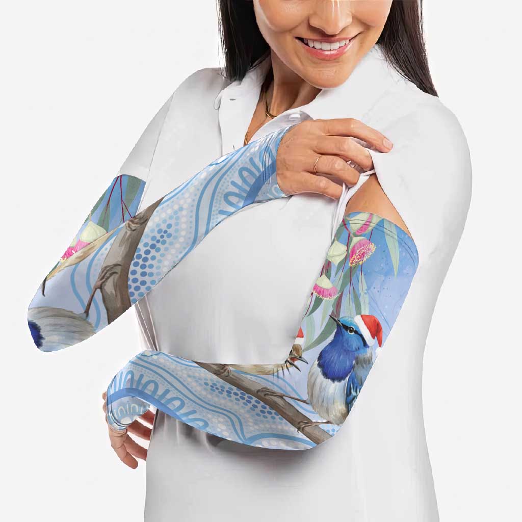 Australia Superb Fairywren Christmas Arm Sleeves Aboriginal Eucalyptus Blossoms Watercolor - Aussie Hoodie