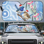 Australia Superb Fairywren Christmas Auto Sun Shade Aboriginal Eucalyptus Blossoms Watercolor - Aussie Hoodie