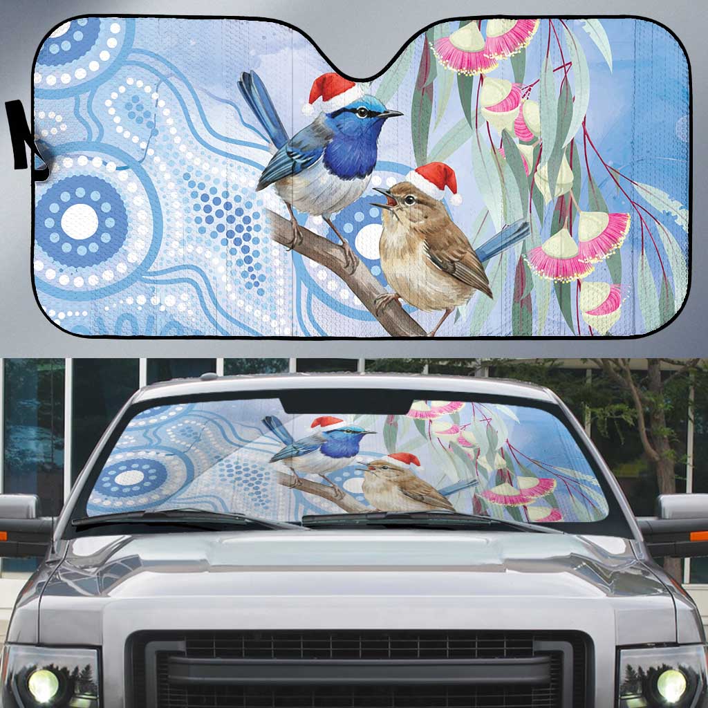 Australia Superb Fairywren Christmas Auto Sun Shade Aboriginal Eucalyptus Blossoms Watercolor - Aussie Hoodie