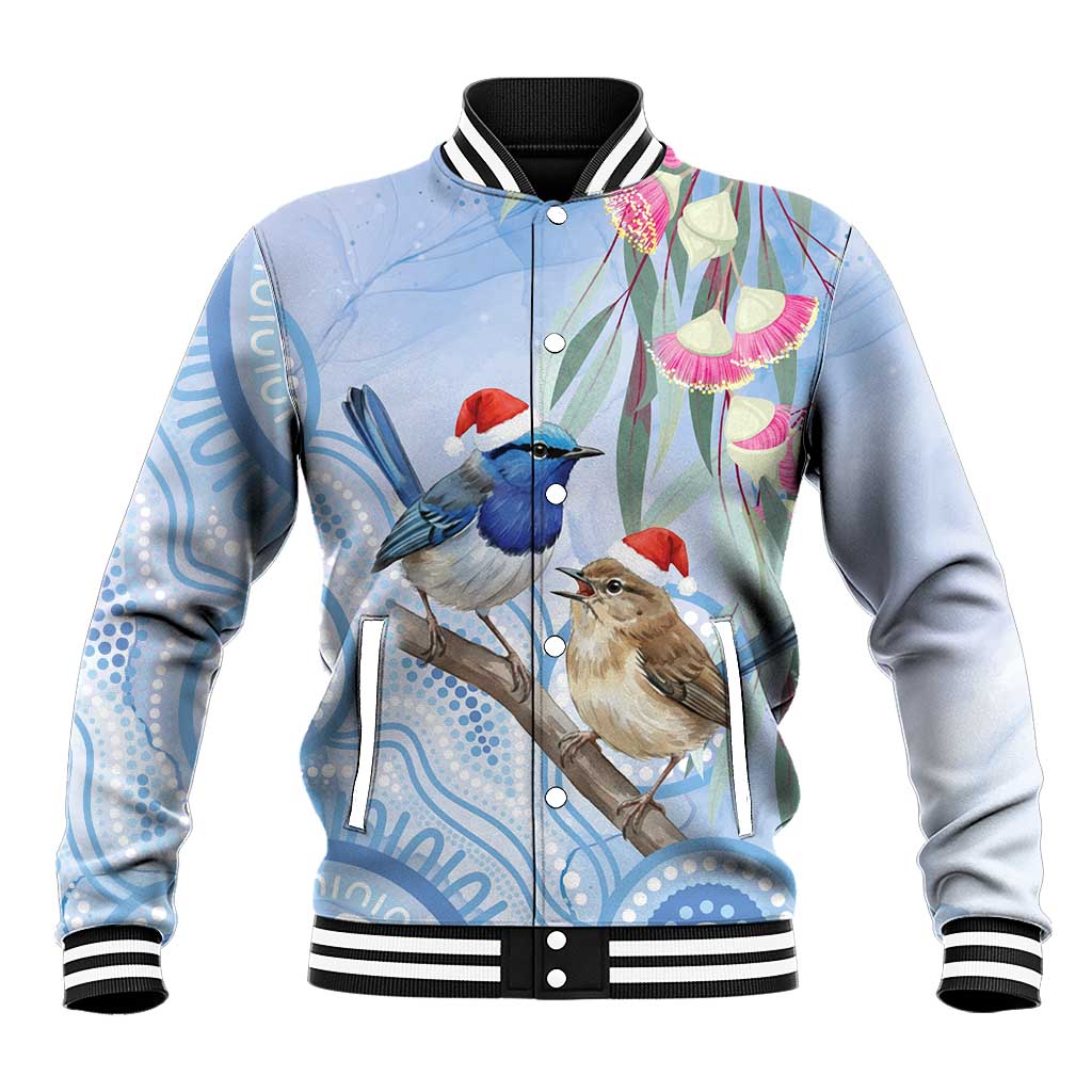 Australia Superb Fairywren Christmas Baseball Jacket Aboriginal Eucalyptus Blossoms Watercolor - Aussie Hoodie