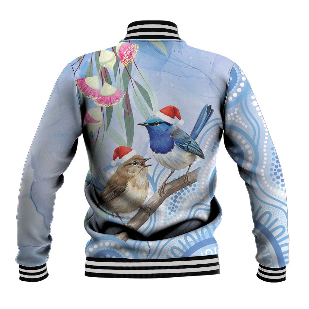 Australia Superb Fairywren Christmas Baseball Jacket Aboriginal Eucalyptus Blossoms Watercolor - Aussie Hoodie