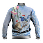Australia Superb Fairywren Christmas Baseball Jacket Aboriginal Eucalyptus Blossoms Watercolor - Aussie Hoodie