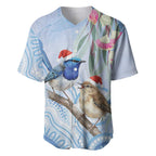 Australia Superb Fairywren Christmas Baseball Jersey Aboriginal Eucalyptus Blossoms Watercolor - Aussie Hoodie