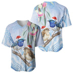 Australia Superb Fairywren Christmas Baseball Jersey Aboriginal Eucalyptus Blossoms Watercolor - Aussie Hoodie