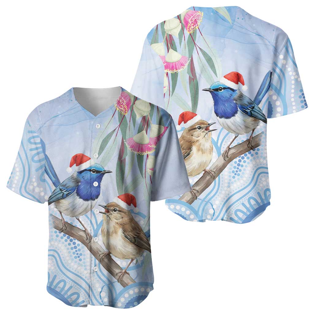 Australia Superb Fairywren Christmas Baseball Jersey Aboriginal Eucalyptus Blossoms Watercolor - Aussie Hoodie