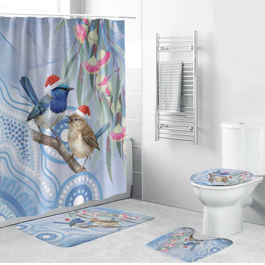 Australia Superb Fairywren Christmas Bathroom Set Aboriginal Eucalyptus Blossoms Watercolor - Aussie Hoodie