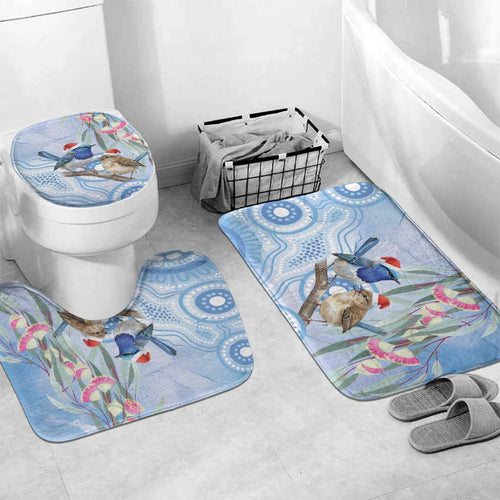 Australia Superb Fairywren Christmas Bathroom Set Aboriginal Eucalyptus Blossoms Watercolor - Aussie Hoodie