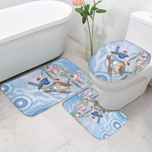 Australia Superb Fairywren Christmas Bathroom Set Aboriginal Eucalyptus Blossoms Watercolor - Aussie Hoodie