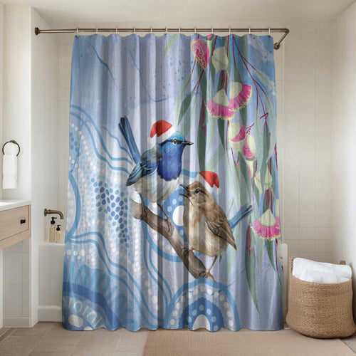 Australia Superb Fairywren Christmas Bathroom Set Aboriginal Eucalyptus Blossoms Watercolor - Aussie Hoodie