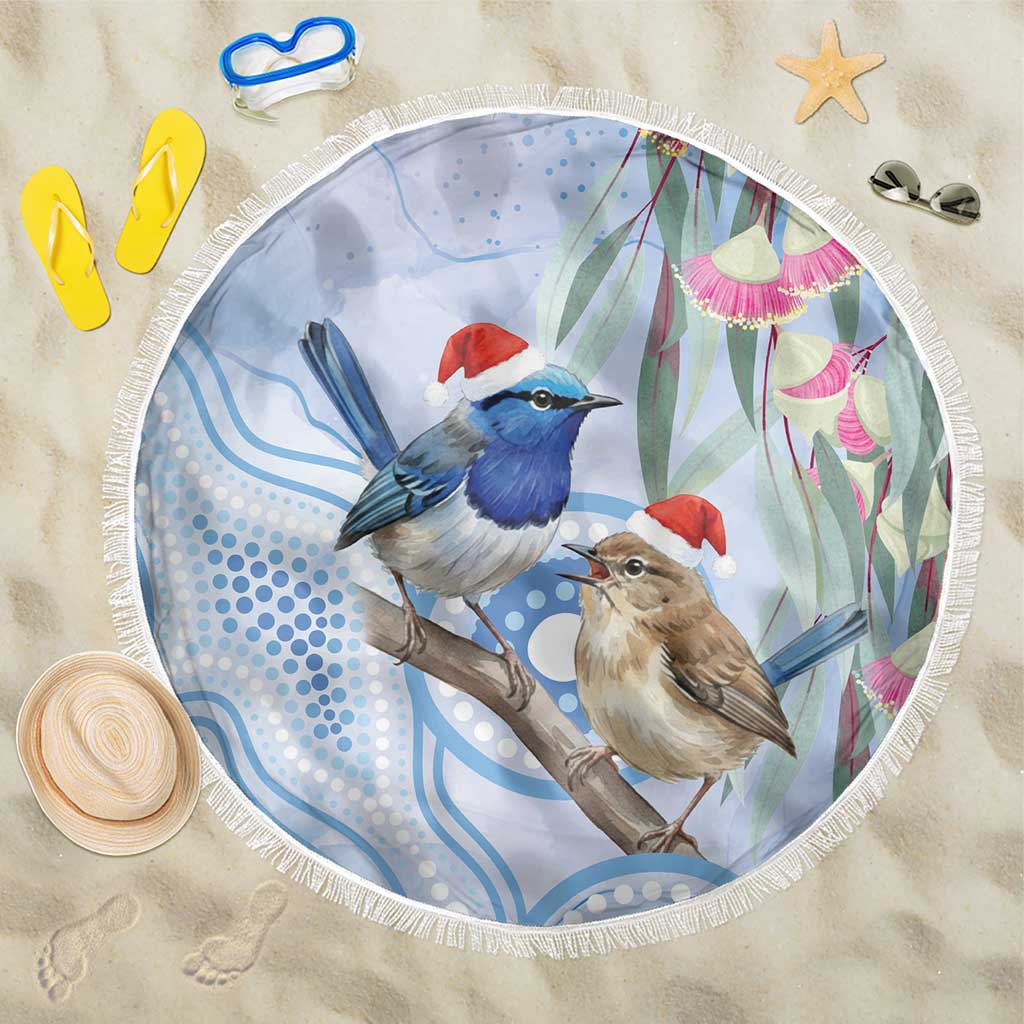 Australia Superb Fairywren Christmas Beach Blanket Aboriginal Eucalyptus Blossoms Watercolor - Aussie Hoodie