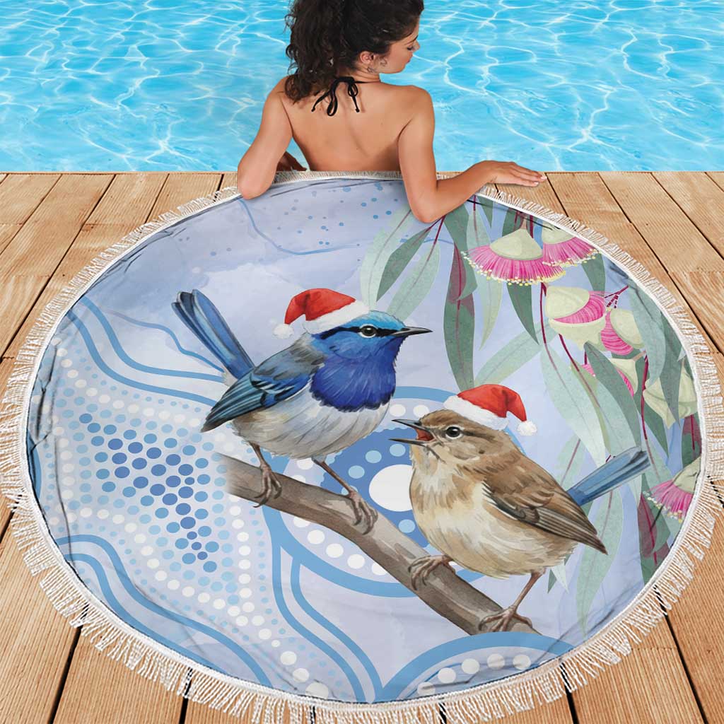 Australia Superb Fairywren Christmas Beach Blanket Aboriginal Eucalyptus Blossoms Watercolor - Aussie Hoodie