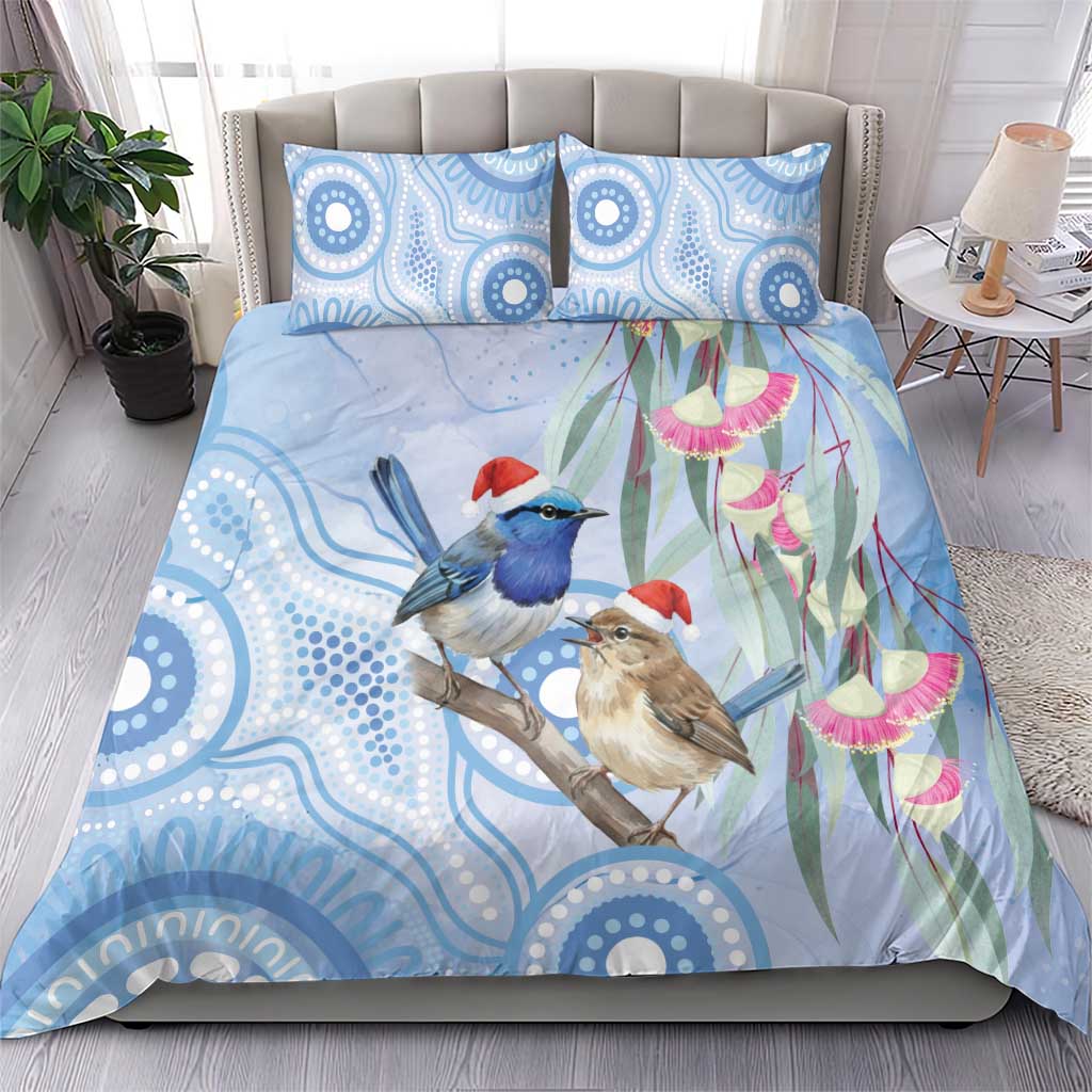 Australia Superb Fairywren Christmas Bedding Set Aboriginal Eucalyptus Blossoms Watercolor - Aussie Hoodie