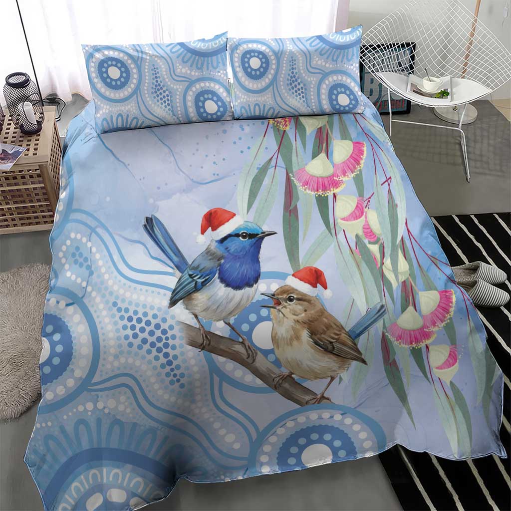 Australia Superb Fairywren Christmas Bedding Set Aboriginal Eucalyptus Blossoms Watercolor - Aussie Hoodie